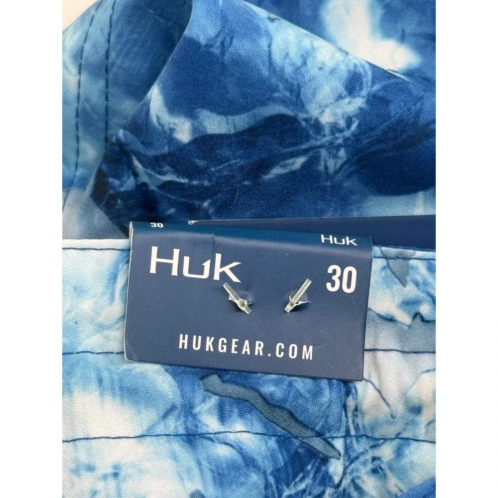 Huk Pursuit Mossy‎ Oak Fracture Boardshorts Mens Blue Fishing Shorts Sz 30